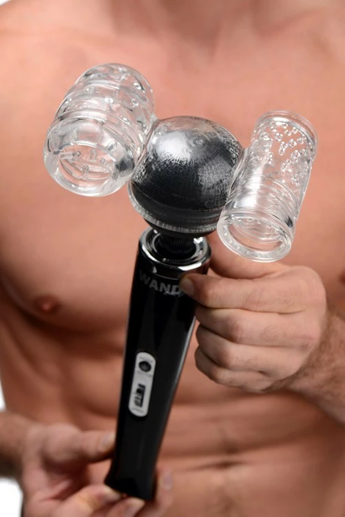 Magic Wand & Hitachi Attachments For Men Extreme Sex Toys, Bondage, & Fucking Machines | ExtremeRestraintsTwin Turbo Strokers 2 In 1 Wand Attachment For Men - Image 2