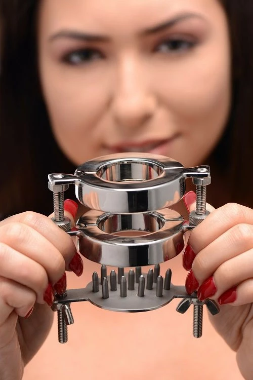 Ball Stretchers Extreme Sex Toys, Bondage, & Fucking Machines | ExtremeRestraintsStainless Steel Spiked CBT Ball Stretcher And Crusher - Image 3