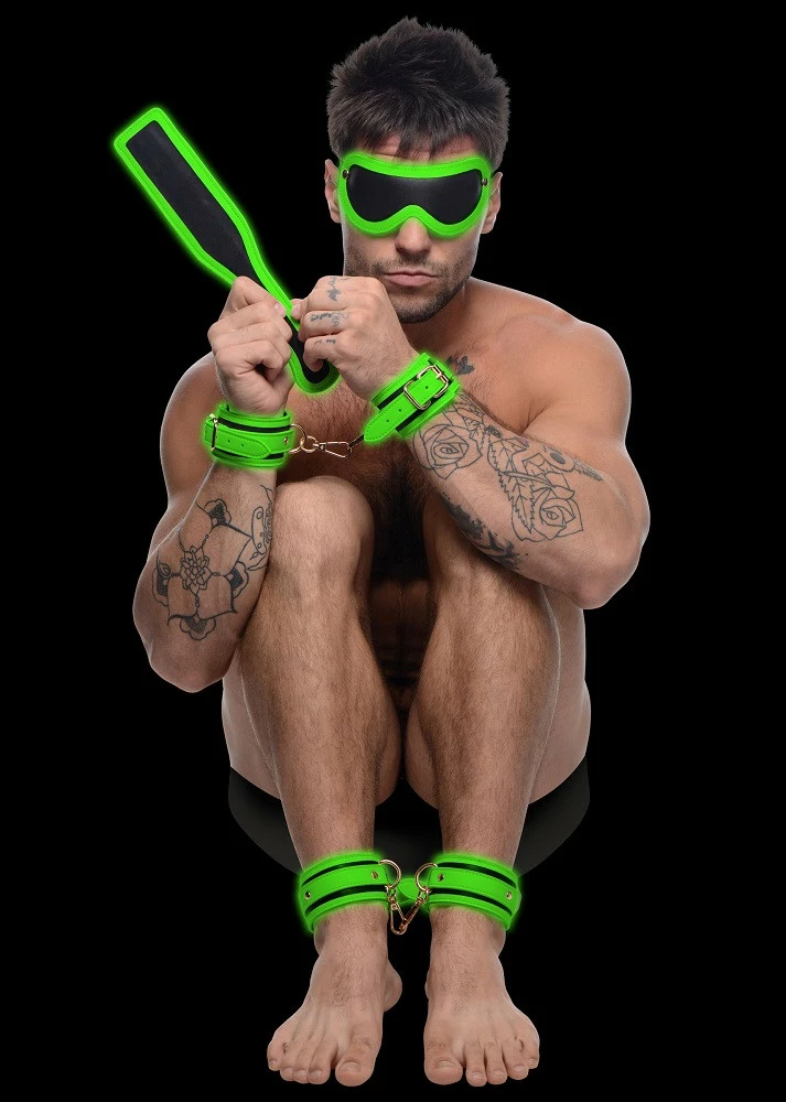 Wrist & Ankle Restraints Extreme Sex Toys, Bondage, & Fucking Machines | ExtremeRestraintsKink In The Dark Glowing Cuffs Blindfold And Paddle Bondage Set - Image 2