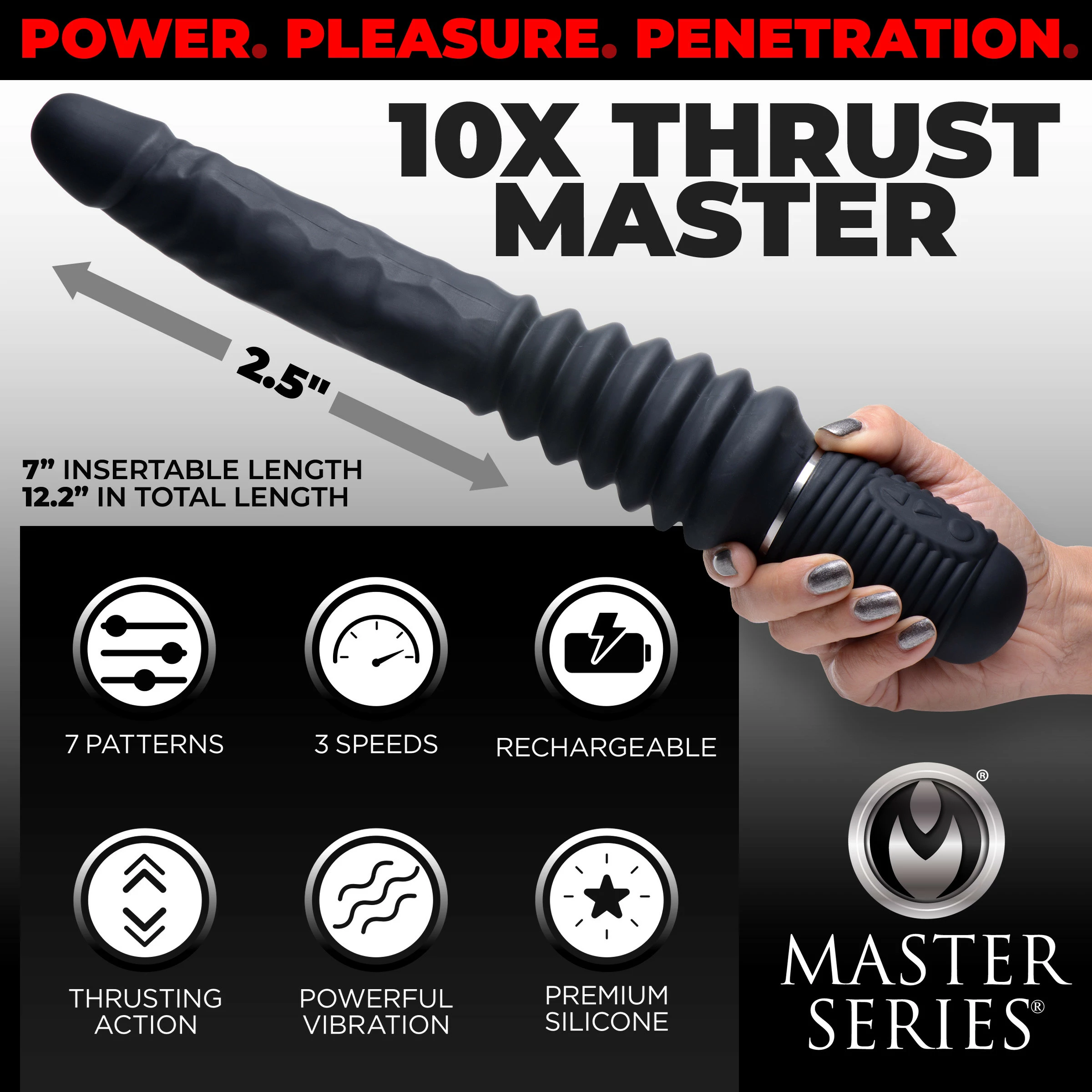 Rechargeable Vibrators Extreme Sex Toys, Bondage, & Fucking Machines | ExtremeRestraints10X Silicone Vibrating And Thrusting Dildo - Image 2