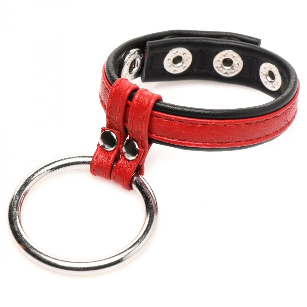 Penis Rings Extreme Sex Toys, Bondage, & Fucking Machines | ExtremeRestraintsRed Leather And Steel Cock And Ball Ring - Image 2