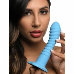 Curve Toys Extreme Sex Toys, Bondage, & Fucking Machines | ExtremeRestraintsRibbed Silicone Blue Dildo
