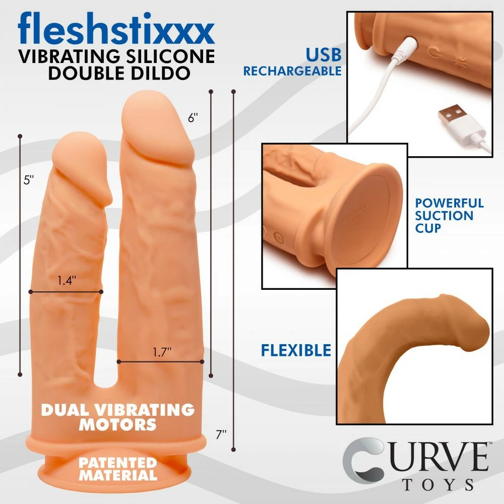 Rechargeable Vibrators Extreme Sex Toys, Bondage, & Fucking Machines | ExtremeRestraintsTan Vibrating Silicone Double Dildo - Image 2